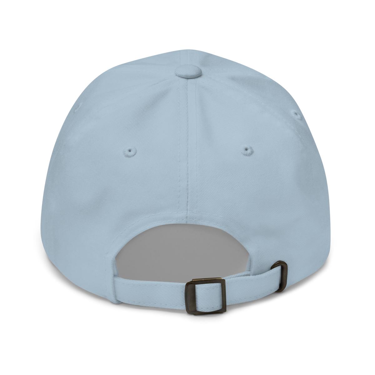 Light blue dad hat, plain back view with adjustable strap