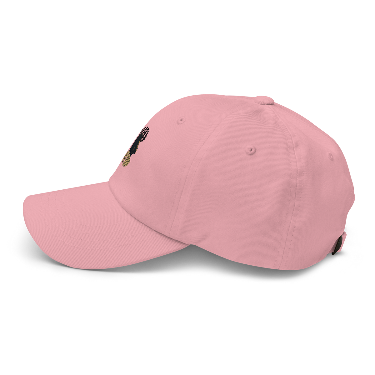 Pink dad hat, left side view