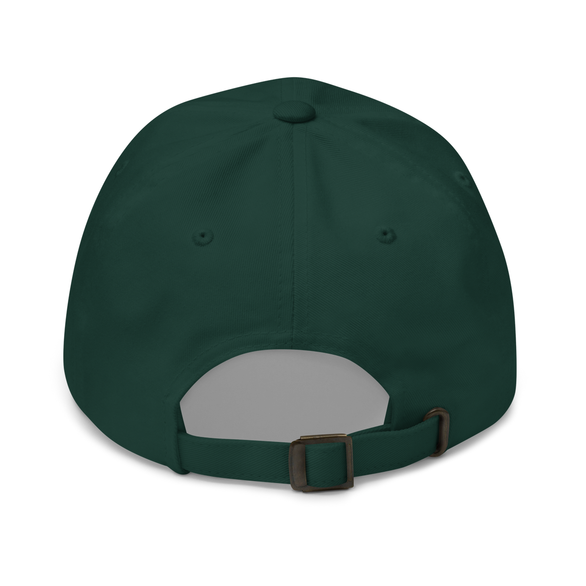 Spruce dad hat, plain back view with adjustable strap