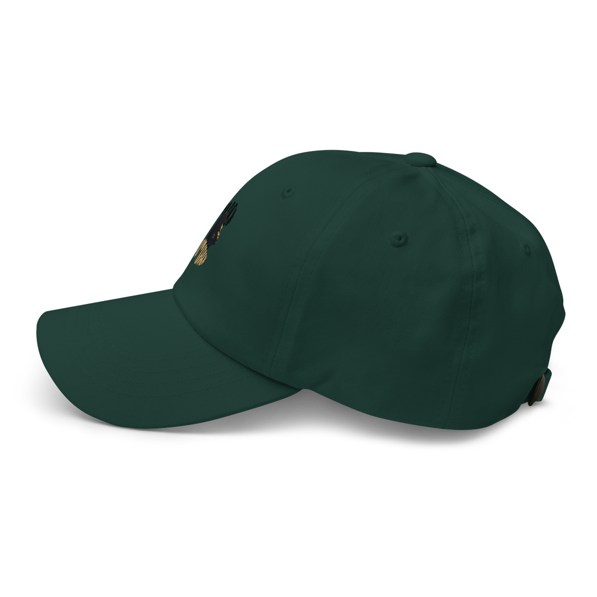 Spruce dad hat, left side view