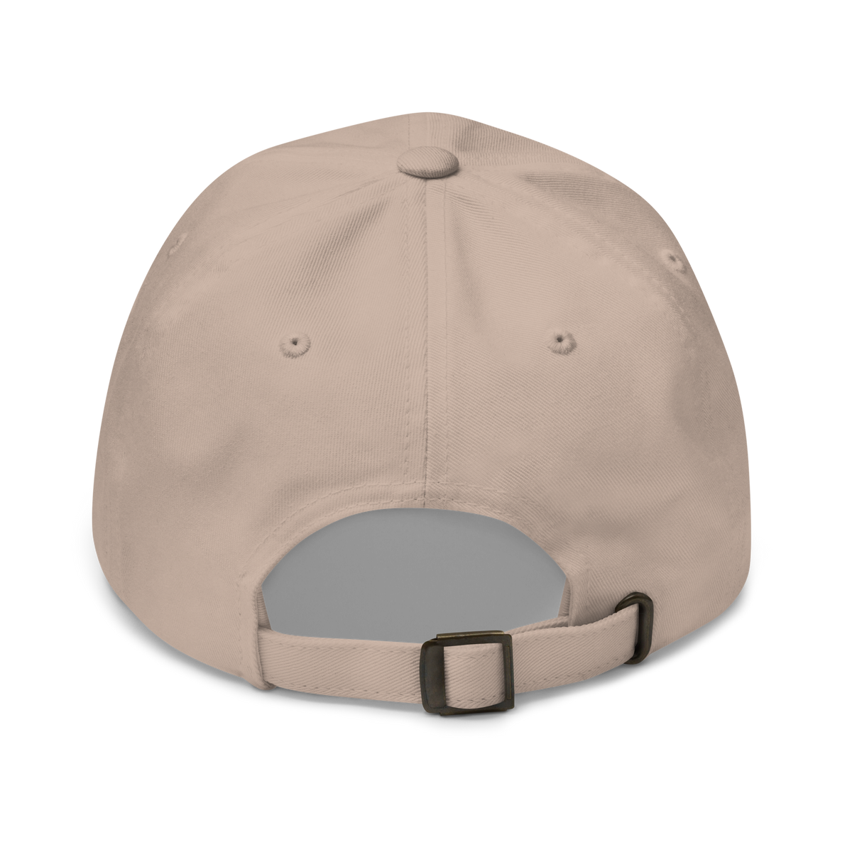 Stone dad hat, plain back view with adjustable strap