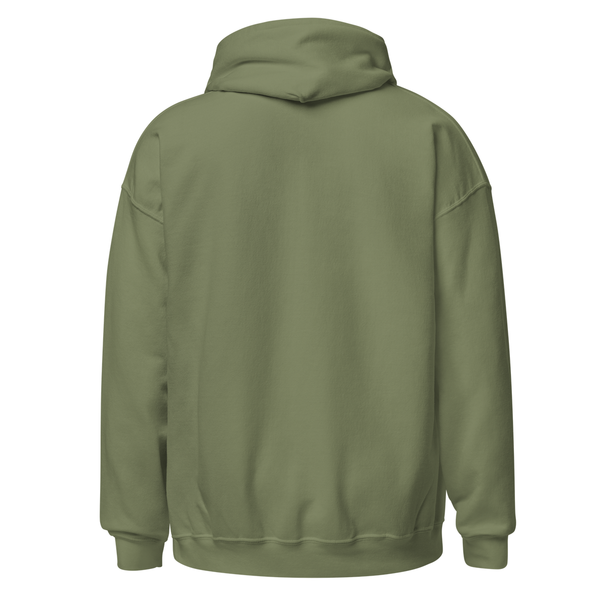 Military green hoodie, plain back view