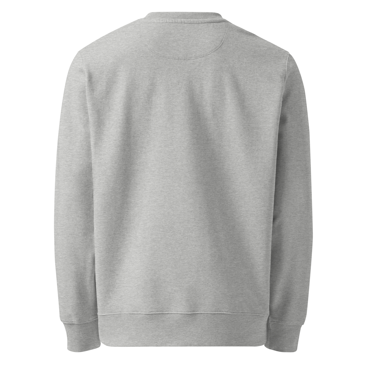 Heather grey organic cotton sweatshirt, plain back view