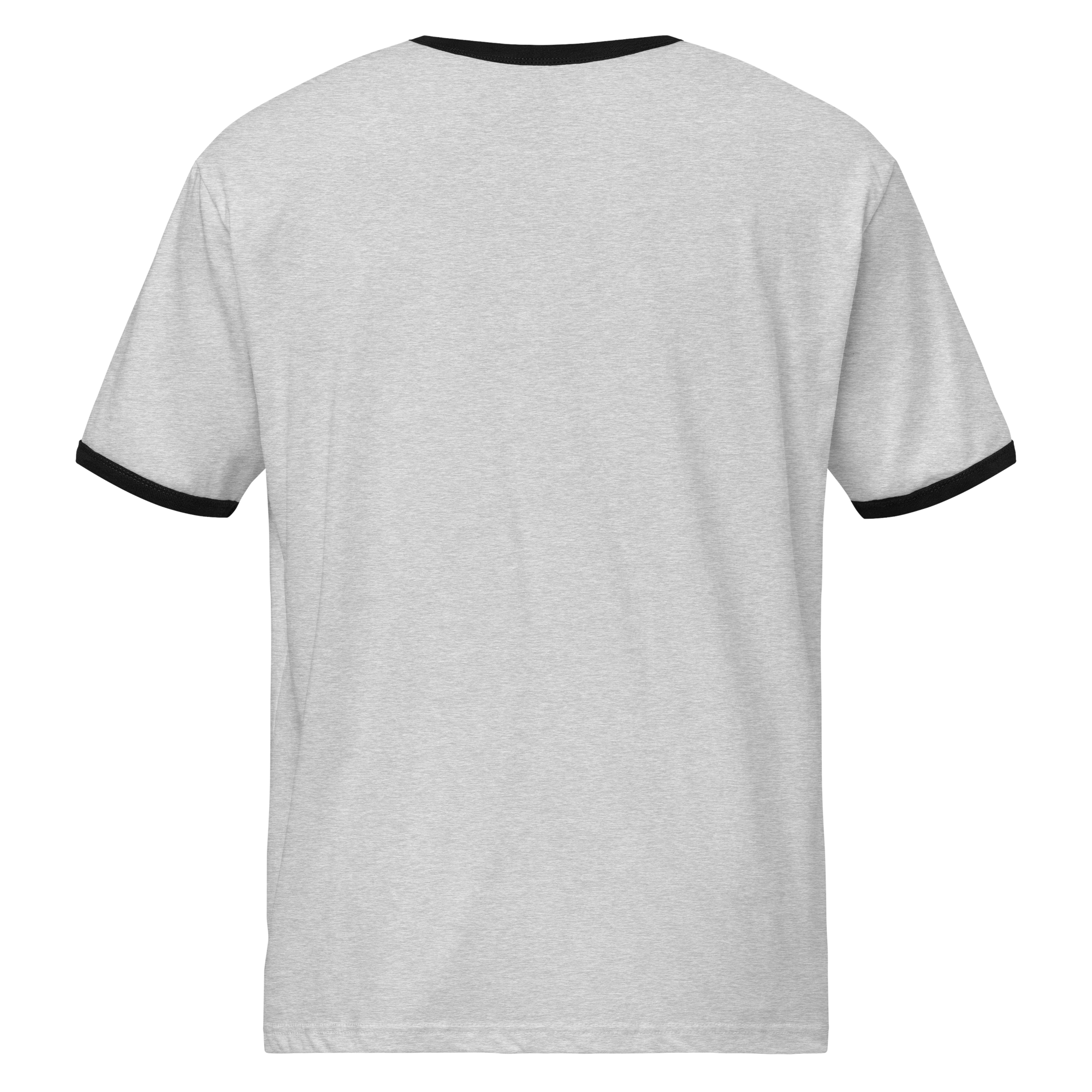 Heather gray and black ringer tee, plain back view